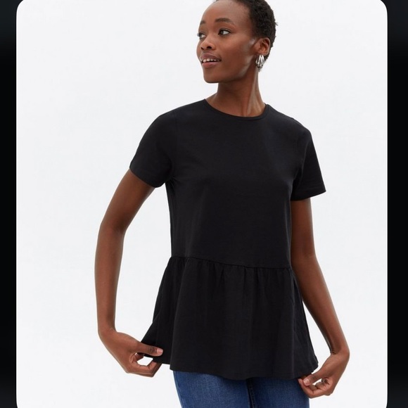 Juicy Couture Shift Peplum Top Black Short Sleeve Size Small - Picture 7 of 13